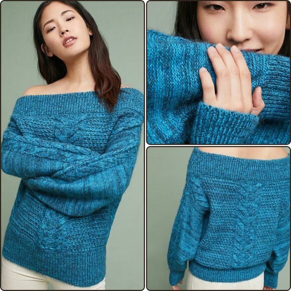 Anthropologie Sleeping On Snow Off-The-Shoulder Cable Knit Sweater (size XS) - Picture 15 of 15